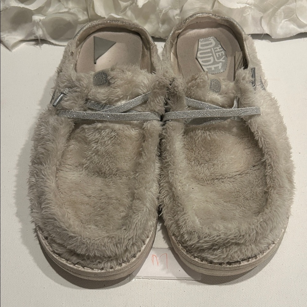 Hey Dude Women's Fuzzy Cream Slip-On Shoes